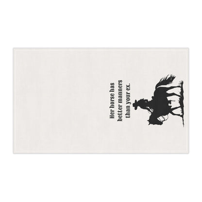 Funny Horse Tea Towel, "Her Horse has better manners than your ex" Sassy tea towel to spice up your Kitchen or Bar Decor, Horse Lover Gift, Housewarming Gift