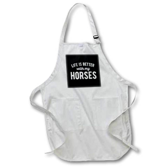 Apron - Life is better with my horses. White lettering on black background. Stamp City - typography