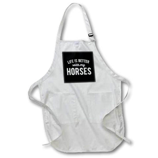 Apron - Life is better with my horses. White lettering on black background. Stamp City - typography