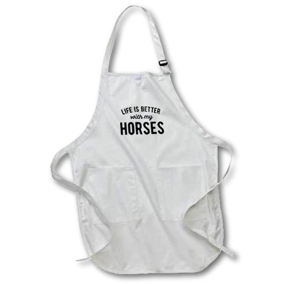 Apron - Life is better with my horses. Black lettering on white background. Stamp City - typography