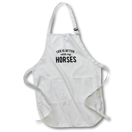 Apron - Life is better with my horses. Black lettering on white background. Stamp City - typography